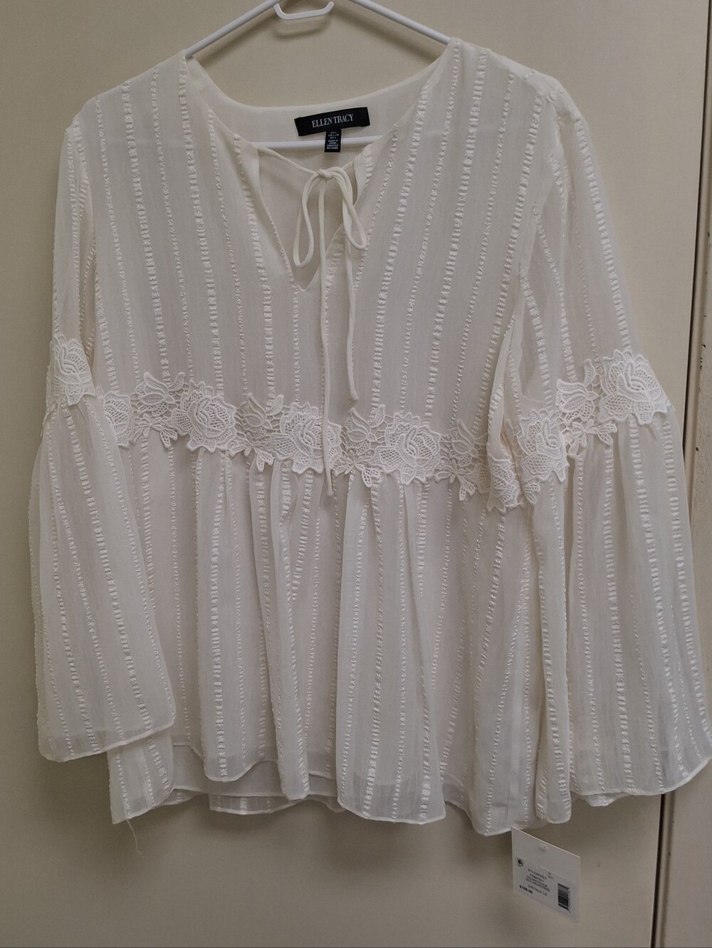 Elie Tahari Ivory Lace-Trim Boho Tunic